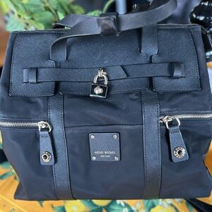 Henri Bendel Jetsetter 3 Way Convertible Backpack Black w/ Saffiano Leather Trim